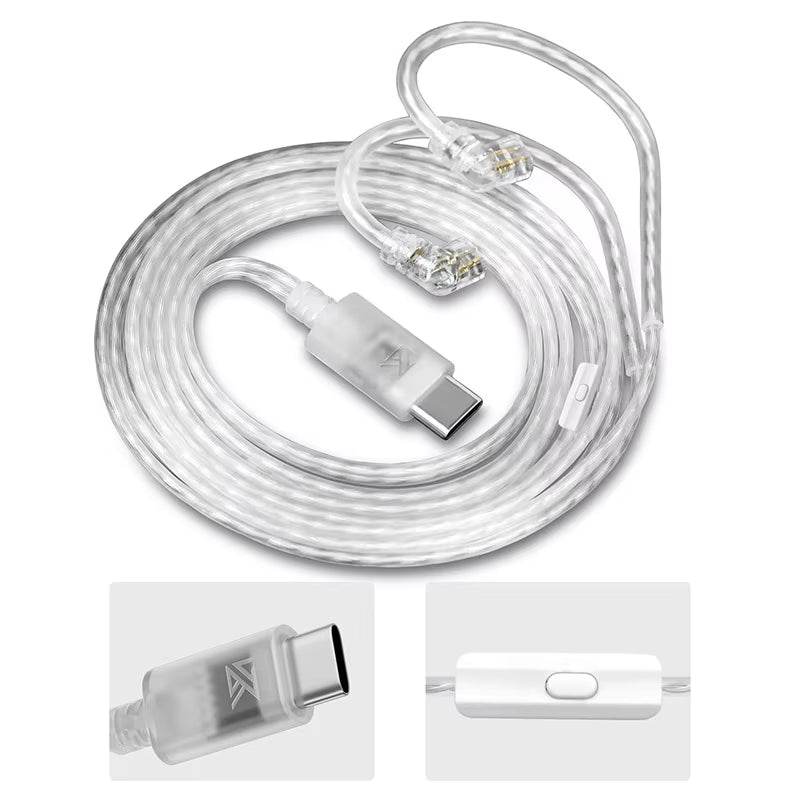 KZ Headphones Type-C Oxygen-Free Copper Silver-Plated Earphone Cable 0.75MM High-Purity Gold-Plated Pin