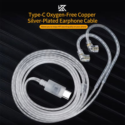 KZ Headphones Type-C Oxygen-Free Copper Silver-Plated Earphone Cable 0.75MM High-Purity Gold-Plated Pin