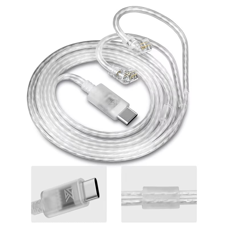 KZ Headphones Type-C Oxygen-Free Copper Silver-Plated Earphone Cable 0.75MM High-Purity Gold-Plated Pin