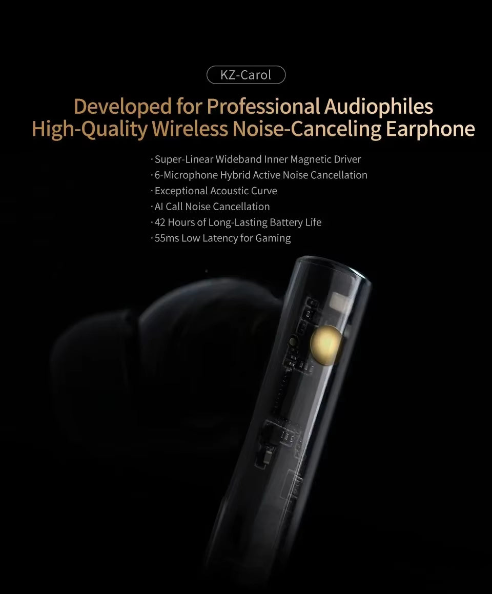 KZ Carol TWS Bluetooth 5.3 Earphones Noise Canceling Stereo Sound Gaming Headset True Wireless Waterproof Hifi In-Ear Earbud