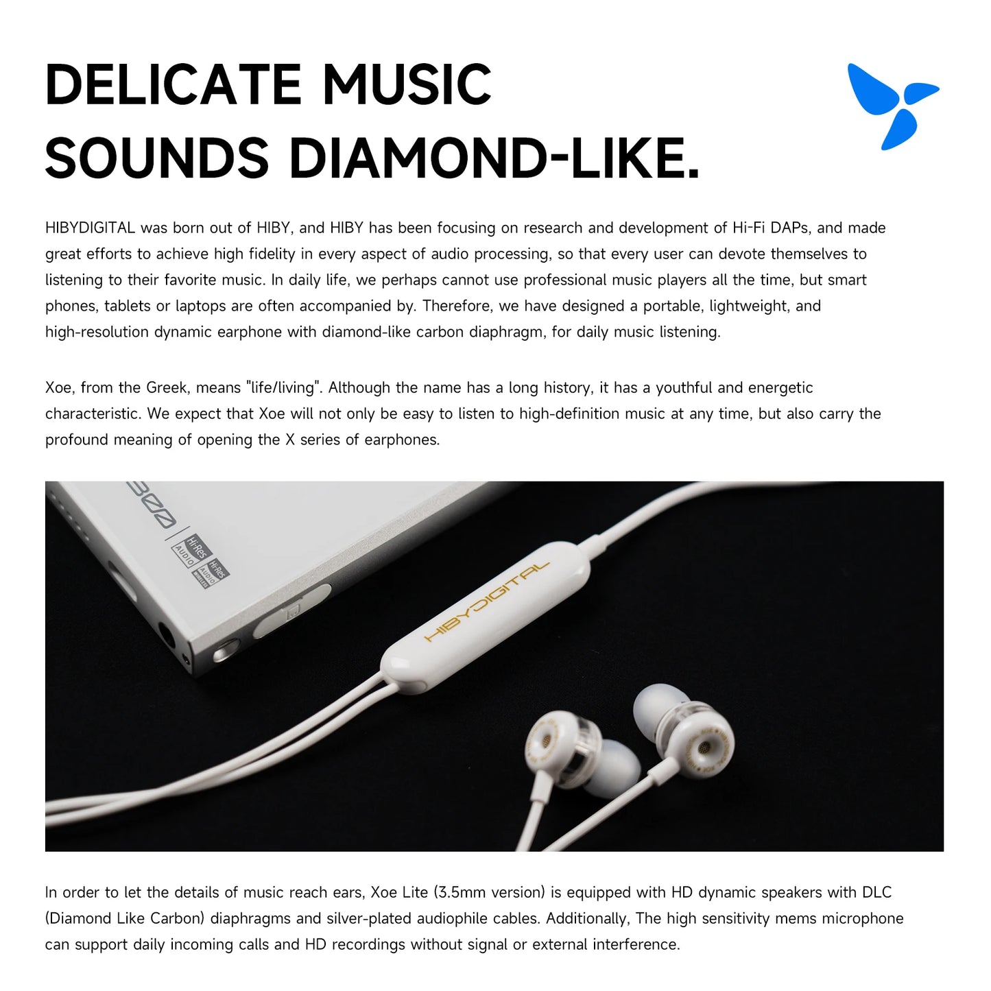 Hiby Digital XOE 8Mm DLC Diaphragm Dynamic Driver Hifi In-Ear IEM Earbuds Earphones with HD MIC for Android MP3 Game