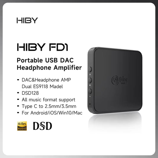 Hiby FD1 Type C USB DAC Headphone Amplifier Decoder Hifi Audio DSD128 MQA for Music Player MP3 Win10 Android Ios Mac Sound Card